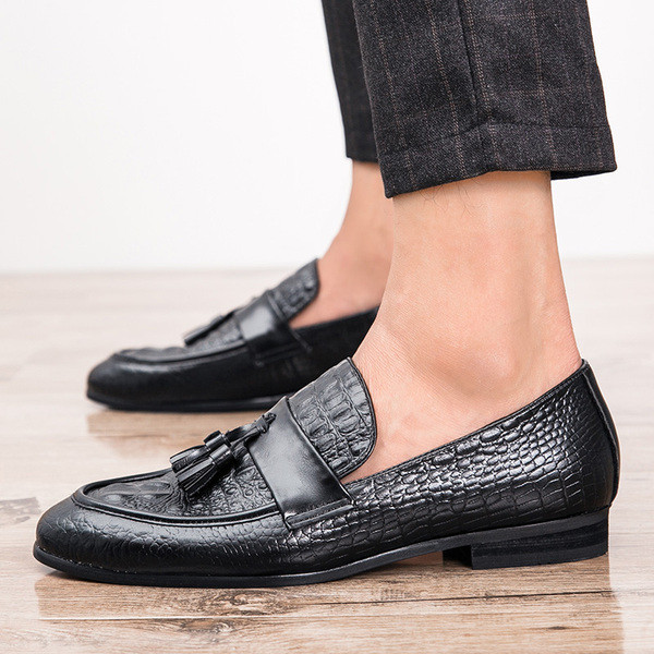 Мъжки официални обувки без връзки в черен и червен цвят