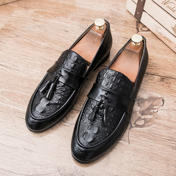 Мъжки официални обувки без връзки в черен и червен цвят