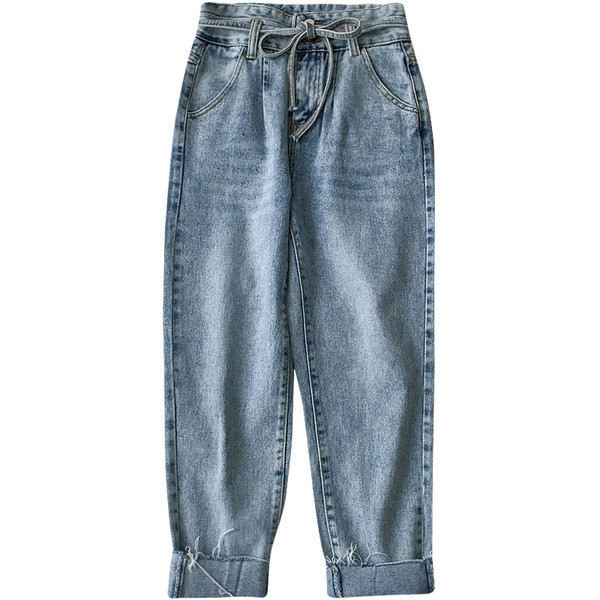 Дамски ежедневни дънки широк модел в син цвят