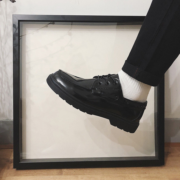 Мъжки официални обувки с връзки от еко кожа в черен цвят