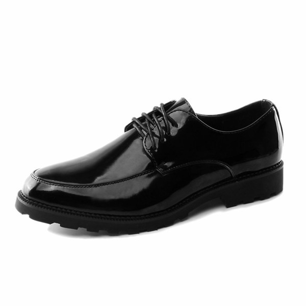 Мъжки официални обувки с връзки от еко кожа-лак в черен цвят