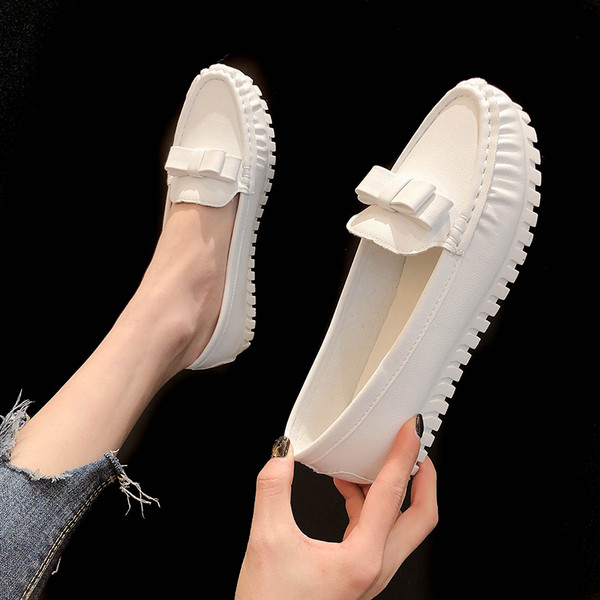 Ежедневни дамски мокасини от еко кожа с панделка в няколко цвята