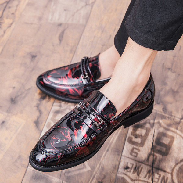 Мъжки официални обувки от еко кожа-лак в три цвята без връзки