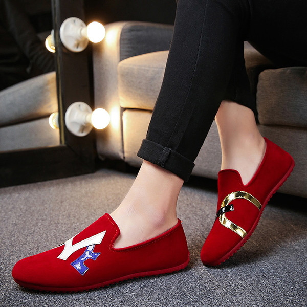 Небрежни мъжки мокасини с надпис в два цвята