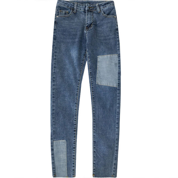 Актуални дамски дънки с джобове и висока талия в син цвят 