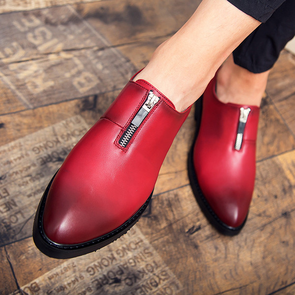 Мъжки модерни обувки в черен и червен цвят с цип