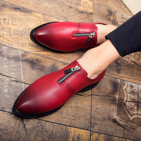 Мъжки модерни обувки в черен и червен цвят с цип