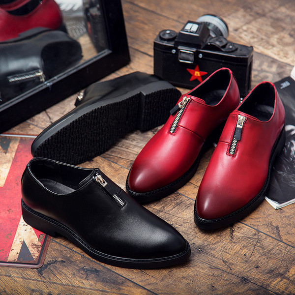 Мъжки модерни обувки в черен и червен цвят с цип