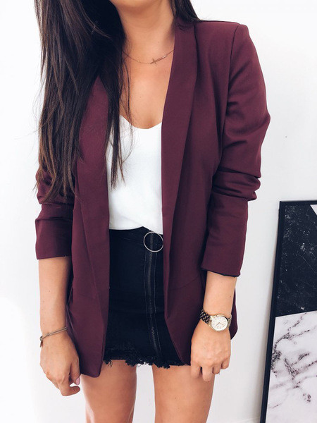 Модерно дамско сако в кафяв и червен цвят 