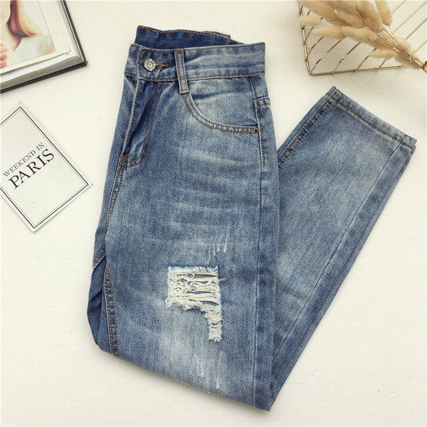 Дамски ежедневни дънки широк модел с висока талия в два цвята