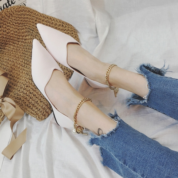 Дамски мокасини заострен модел с верижка в няколко цвята