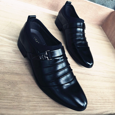 Модерни мъжки обувки без връзки с метална катарама в черен цвят два модела