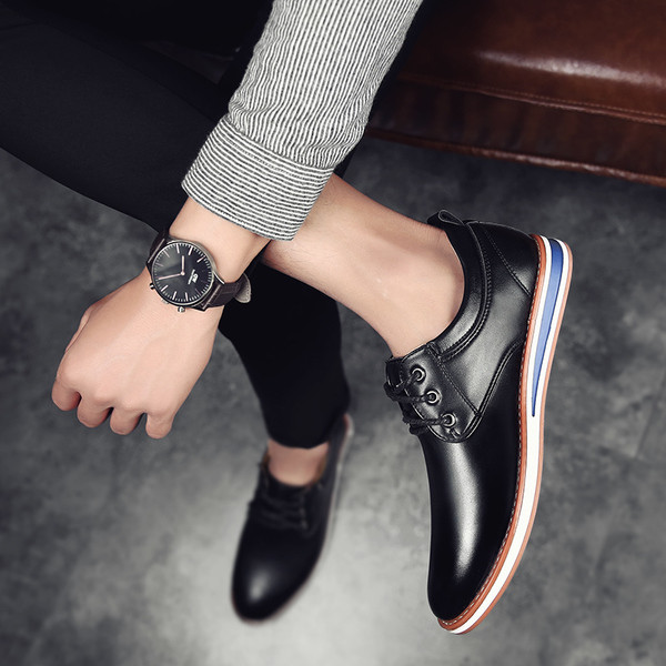 Мъжки модерни обувки в три цвята с връзки и равна подметка