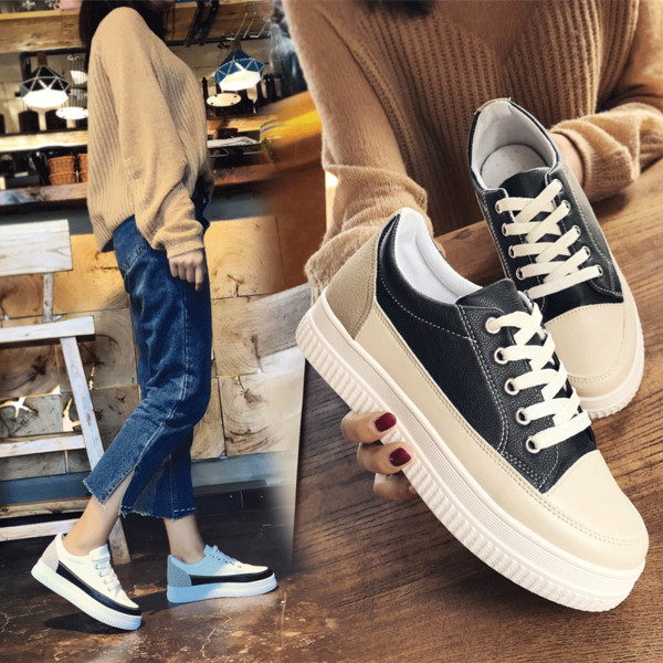 Adidasi moderni de dama din piele ecologica in alb si negru