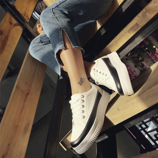 Adidasi moderni de dama din piele ecologica in alb si negru