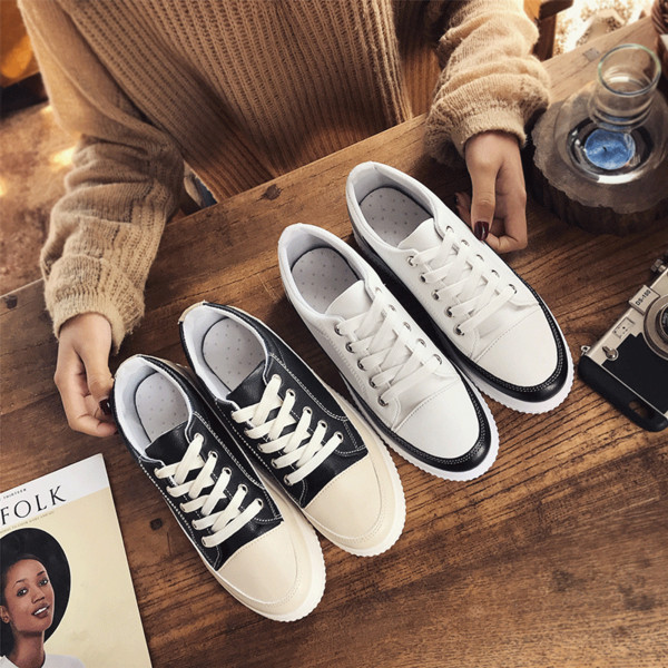 Adidasi moderni de dama din piele ecologica in alb si negru