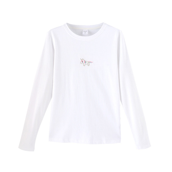 Bluză casual de damă cu broderie unicorn în alb-negru