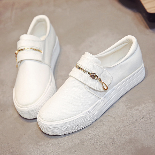 Mocasini de dama cu fermoar in alb si albastru