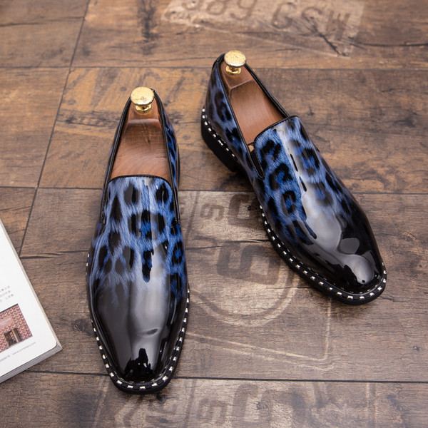 Pantofi moderni pentru barbati din piele ecologica-lac cu imprimeu leopard in trei culori
