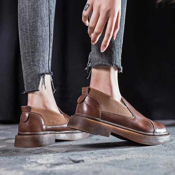 Mocasini eleganti de dama din piele ecologica de culoare maro si negru