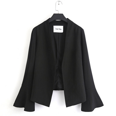 Аактуално дамско сако с V-образно деколте в черен цвят 