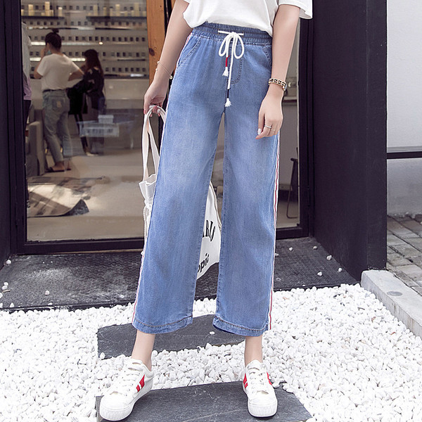 Blugi de dama model lat cu sireturi si margini colorate