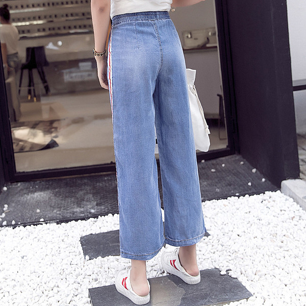 Blugi de dama model lat cu sireturi si margini colorate