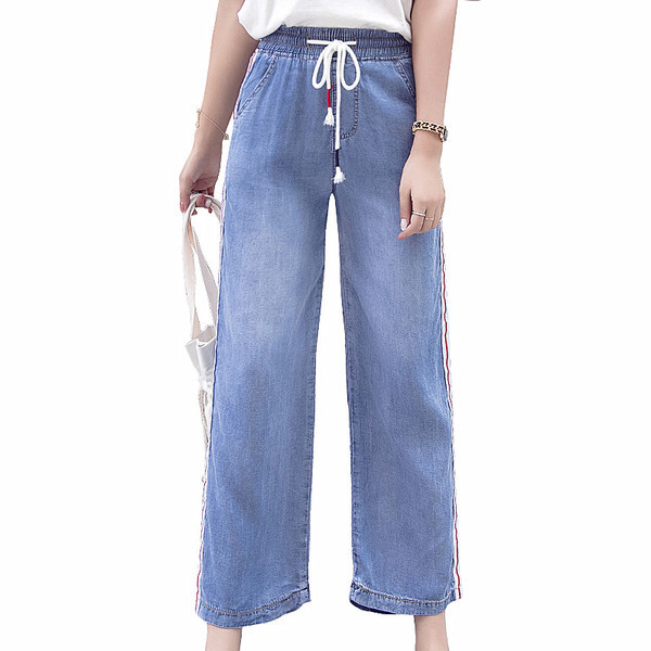 Blugi de dama model lat cu sireturi si margini colorate