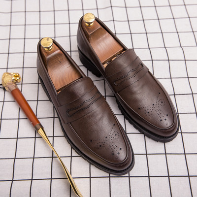 Мъжки елеганти изчистени обувки в два цвята без връзки от еко кожа