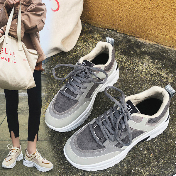 Tenisi casual dama cu talpa aspra in gri si bej