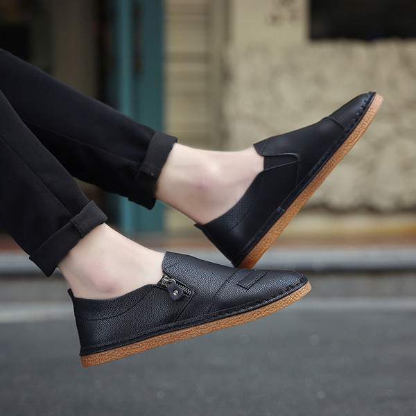 Mocasini eleganti pentru barbati din piele ecologica cu fermoar