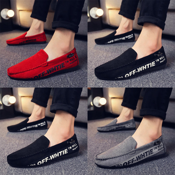 Mocasin casual barbatesc din piele intoarsa ecologica cu inscriptii