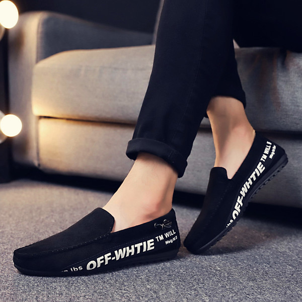 Mocasin casual barbatesc din piele intoarsa ecologica cu inscriptii