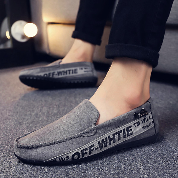 Mocasin casual barbatesc din piele intoarsa ecologica cu inscriptii