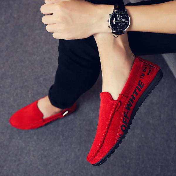 Mocasin casual barbatesc din piele intoarsa ecologica cu inscriptii