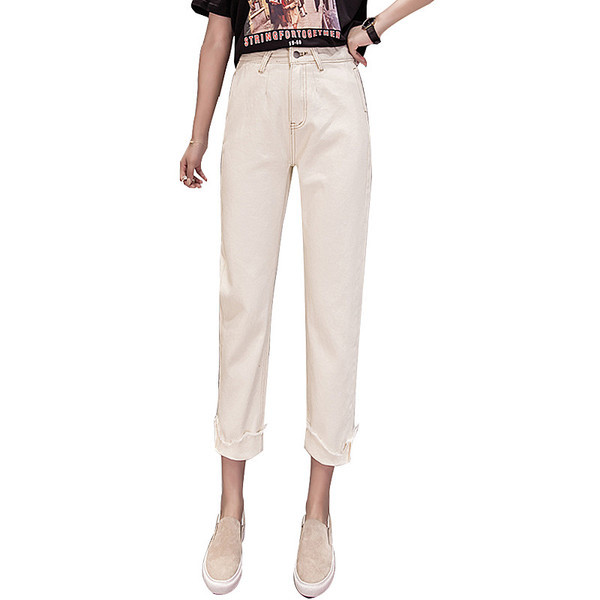 Γυναικεία τζιν  με ψηλή μέση σε λευκό χρώμα