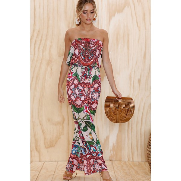 Μοντέρνα γυναικεία καλοκαιρινή ολόσωμη φόρμα  με φυτικά μοτίβα με δύο χρώματα
