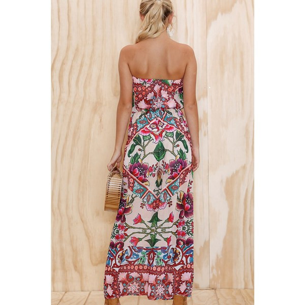 Μοντέρνα γυναικεία καλοκαιρινή ολόσωμη φόρμα  με φυτικά μοτίβα με δύο χρώματα