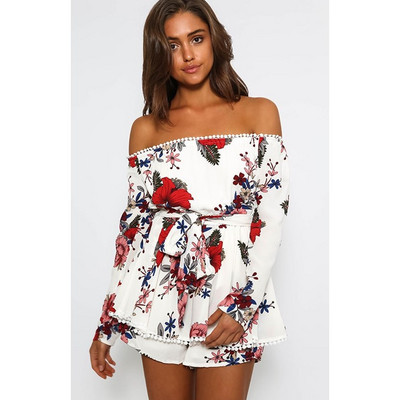 Modern női jumpsuit leejtett ujjakkal, virágmotívumokkal, két színben