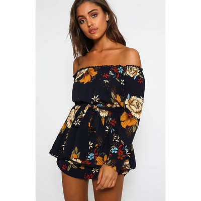 Modern női jumpsuit leejtett ujjakkal, virágmotívumokkal, két színben