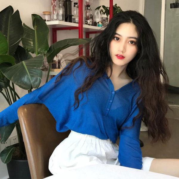 Γυναικεία φαρδιά μπλούζα με κουμπιά σε τρία χρώματα