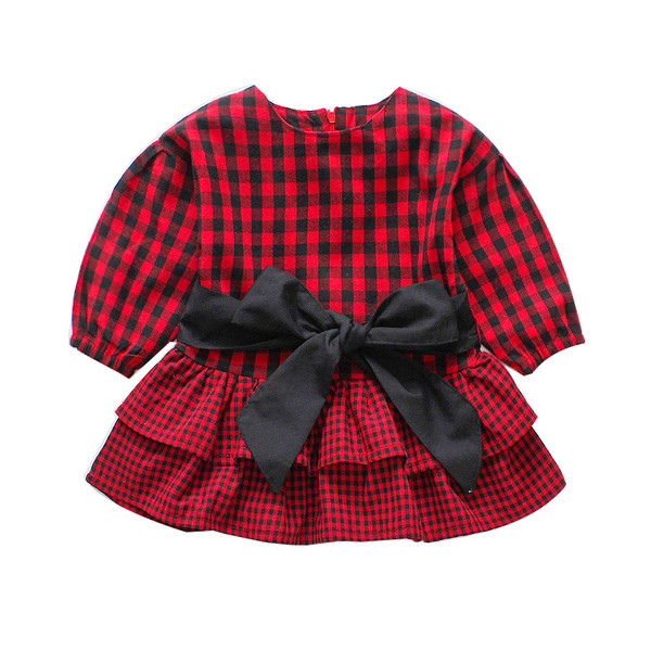 Παιδικό καρό φόρεμα με μακριά μανίκια