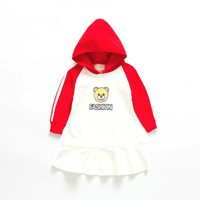 Ежедневна детска рокля с качулка и апликация в два цвята