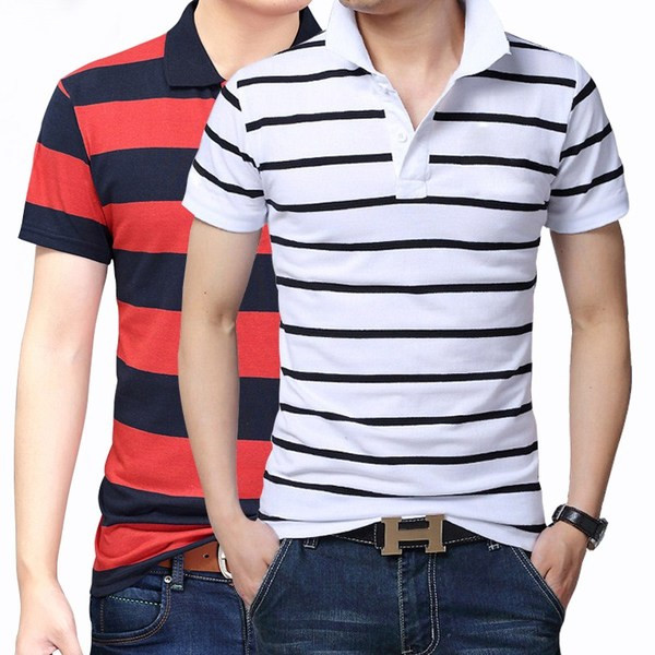 Tricou barbatesc in dungi cu maneci scurte si guler in mai multe culori