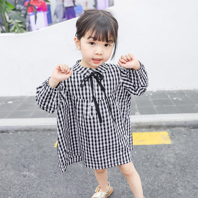 Детска карирана рокля широк модел в черен цвят