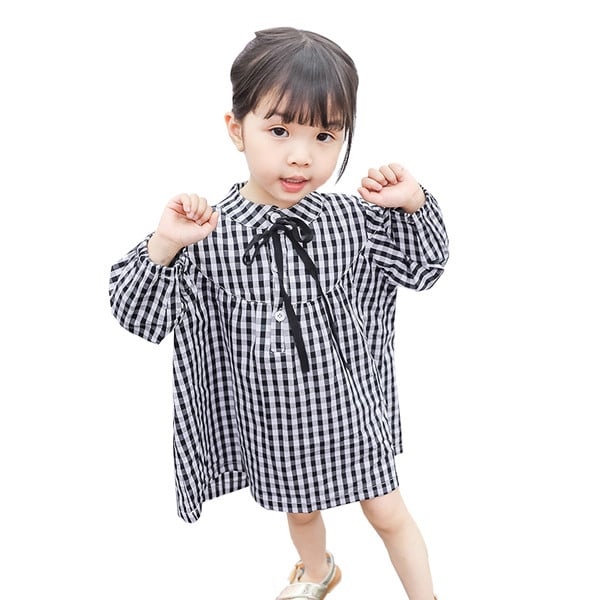 Παιδικό φόρεμα με ευρύ σχέδιο σε μαύρο χρώμα