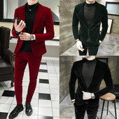 Стилен мъжки костюм Slim модел в няколко цвята включващ сако и панталон