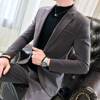 Стилен мъжки костюм Slim модел в няколко цвята включващ сако и панталон