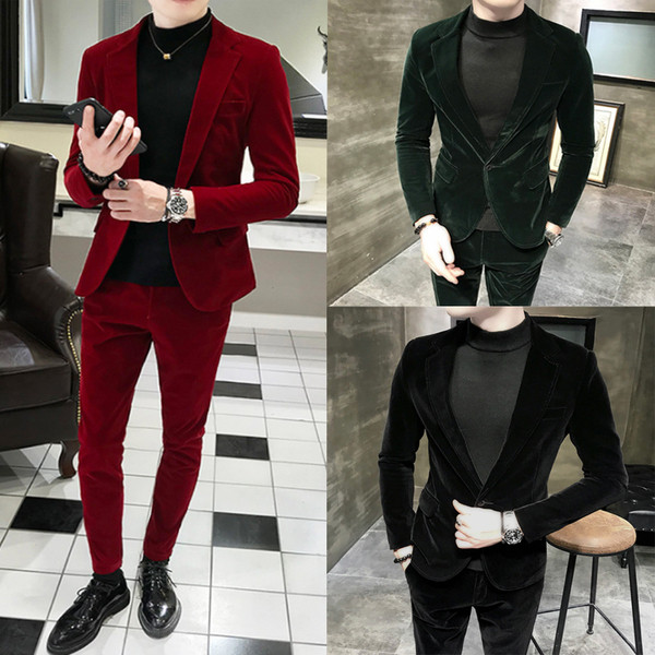 Стилен мъжки костюм Slim модел в няколко цвята включващ сако и панталон