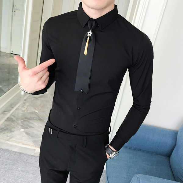 Elegáns férfi ing hosszú ujjú fém díszítéssel több színben